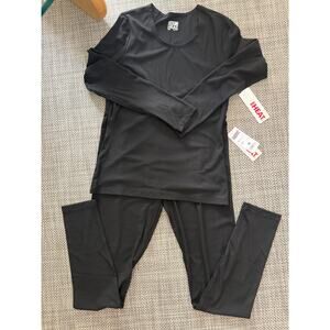 32 DEGREES NWT Midweight Rib Baselayer Scoop Top & Legging Set Black M Snow Cold